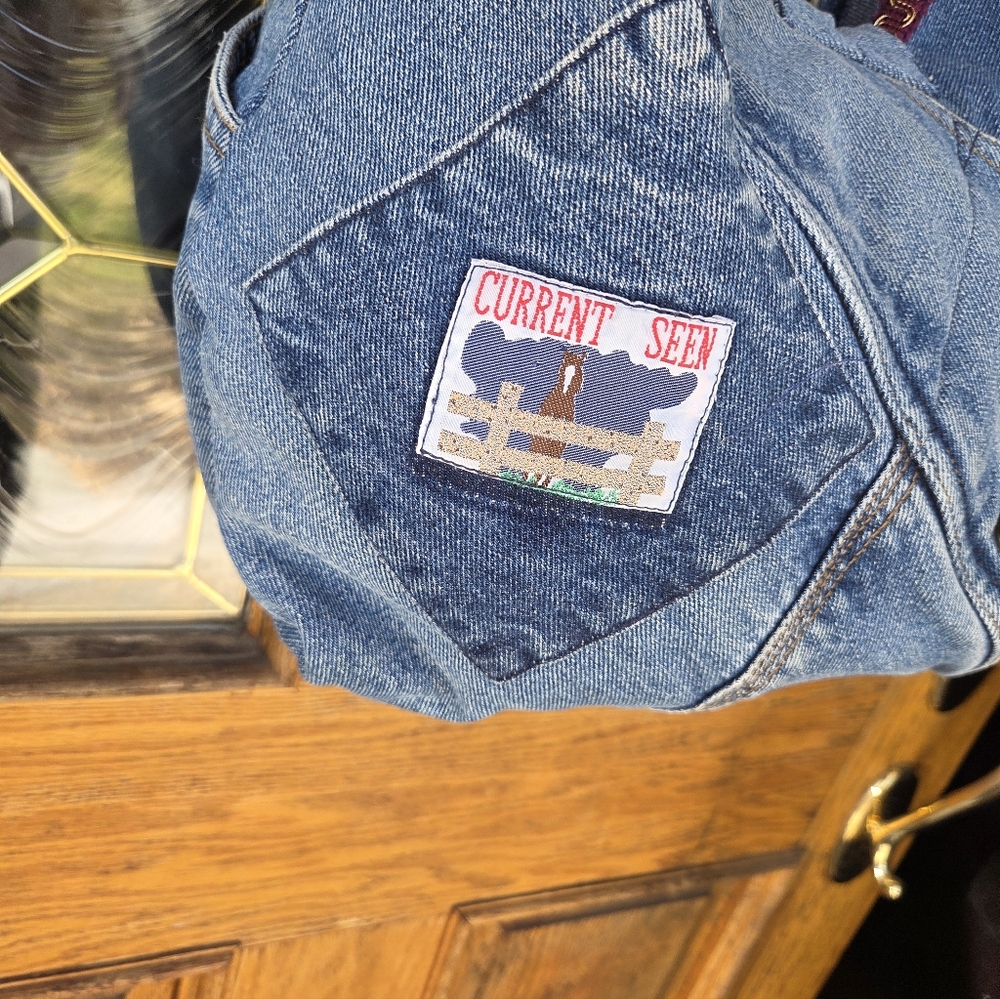Denim Hobo Bag with Embroidered Trim - Blue - Picture 10 of 14
